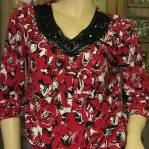 Style & Co. Petite Red & Black Beaded Top M